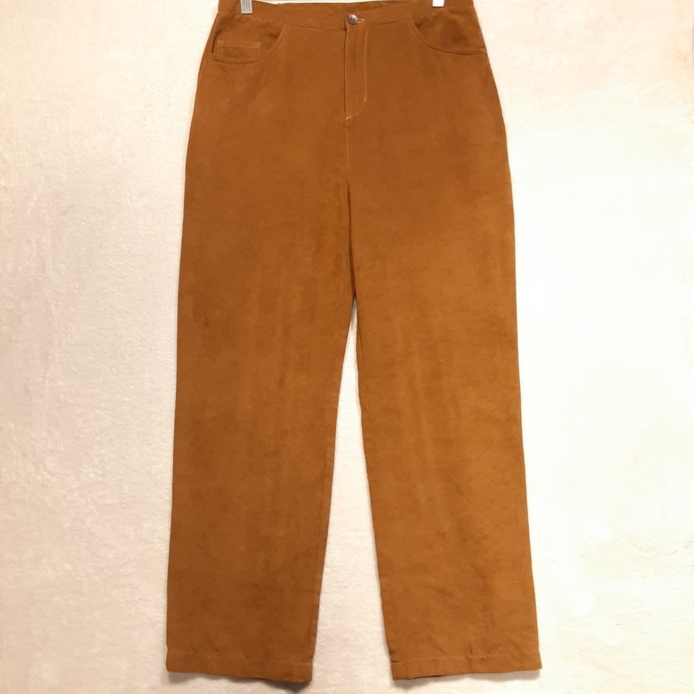 Pappagallo Womans Wide Leg Faux Suede Pants Sz.10/Brown/Relaxed/Flat Front